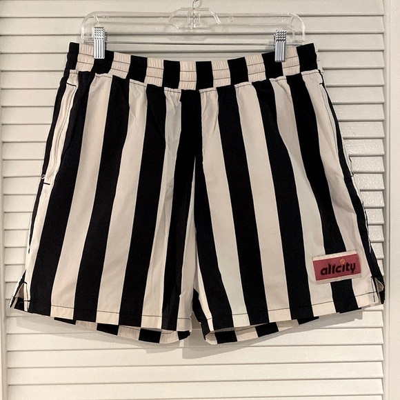 All City by Just Don black and white stripe shooting shorts - Picture 1 of 4